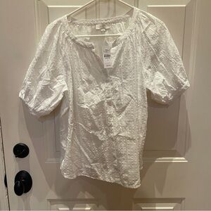 LOFT White Textured Puff Sleeve Blouse